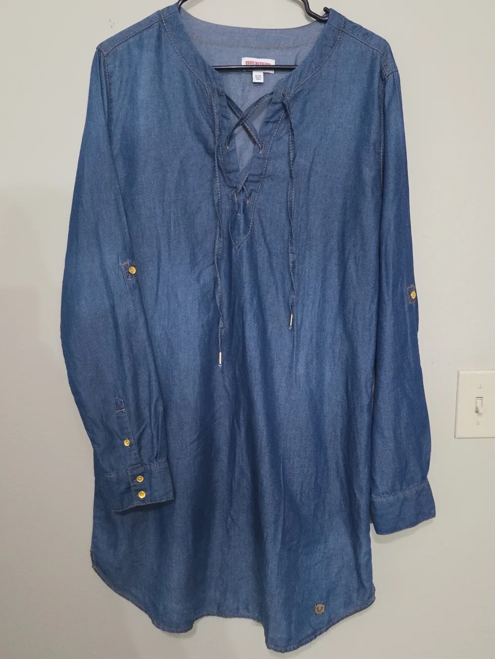 True Religion Women's Blue Lace-Up Denim Dress Western